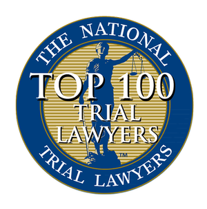 5 Logo for "The National Trial Lawyers" featuring the text "Top 100 Trial Lawyers" with a depiction of a figure holding scales.