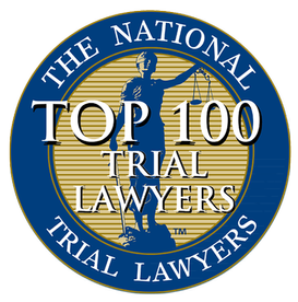 5 Logo for "The National Trial Lawyers" featuring the text "Top 100 Trial Lawyers" with a depiction of a figure holding scales.