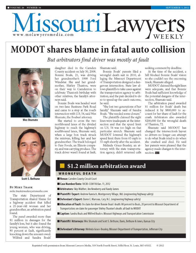 Missouri Lawyers weekly newsletter about case