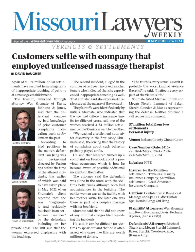 Missouri Lawyers Weekly newsletter about case