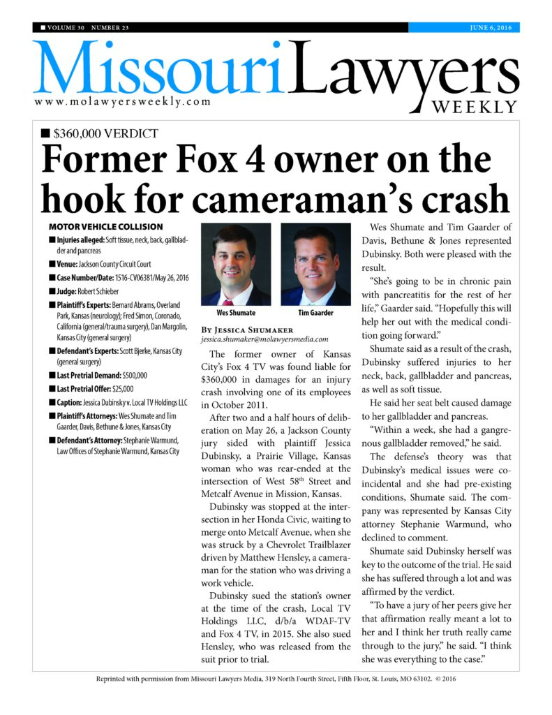 Missouri Lawyers newsletter about case